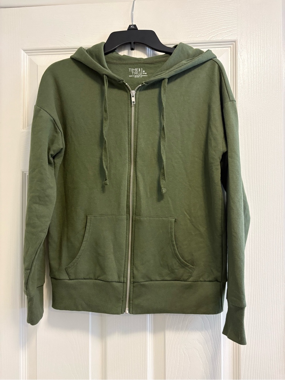 Time and Tru Olive Zip-Up Hoodie Jacket Small 4-6